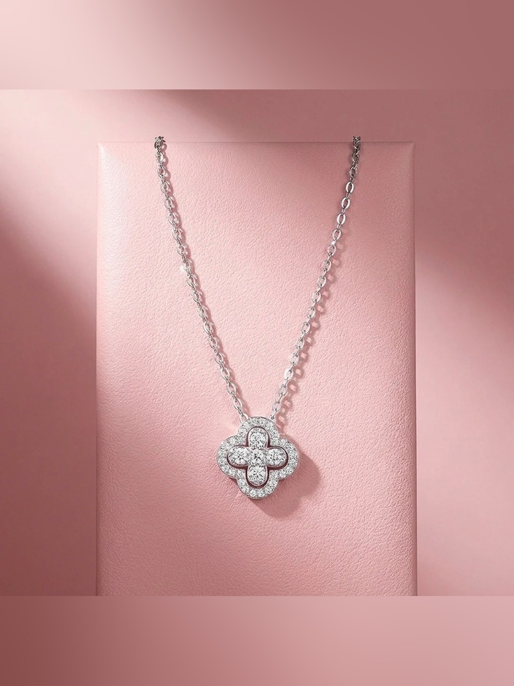 New Clover Halo Inlaid CZ, Hollow Design Pave S925 Silver Pendant Necklace